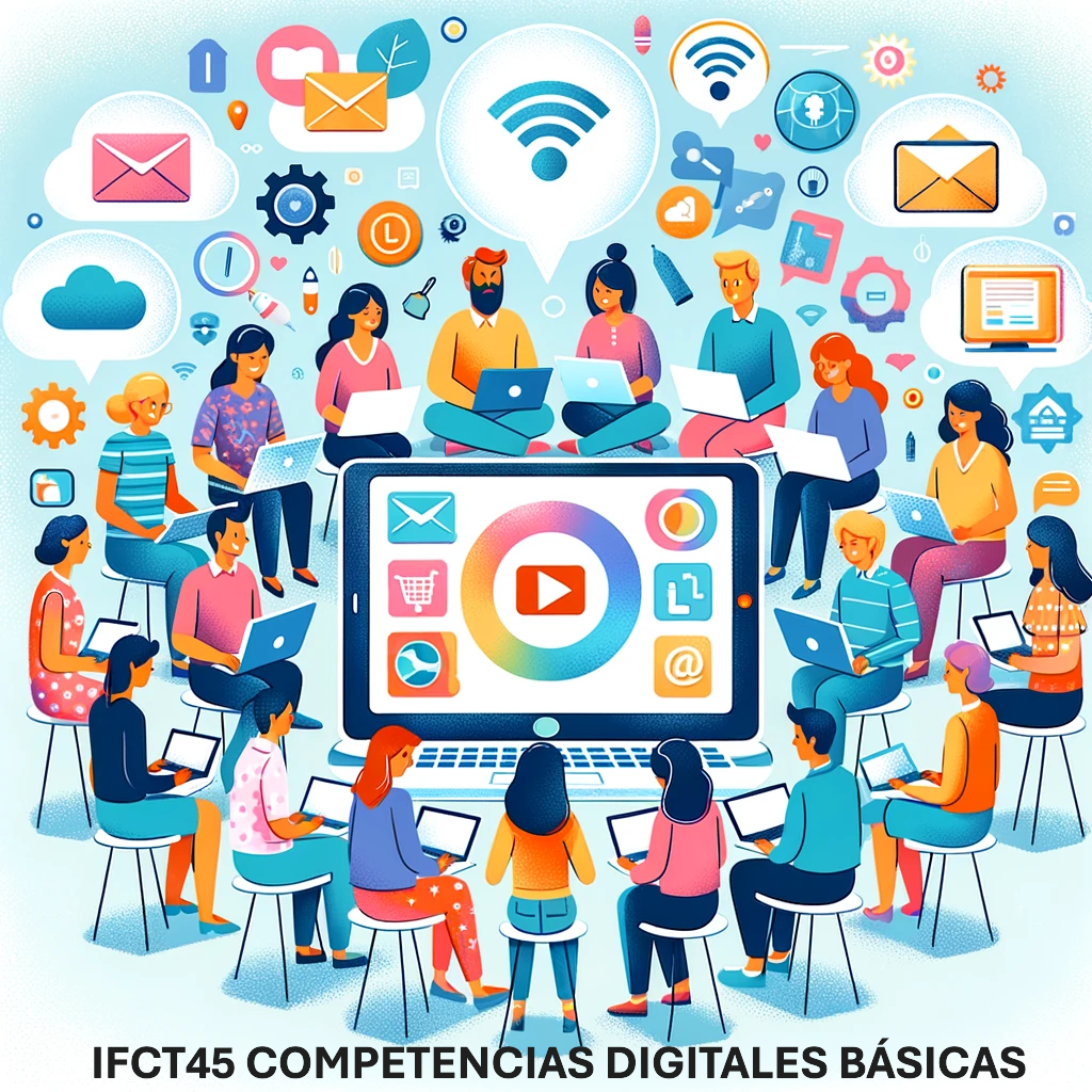 IFCT45 COMPETENCIAS DIGITALES BÁSICAS quiero que me dés un texto alternativo, leyenda y descripción para la imagen que has generado para una tienda web de woocommerce para mejorar el posicionamiento seo